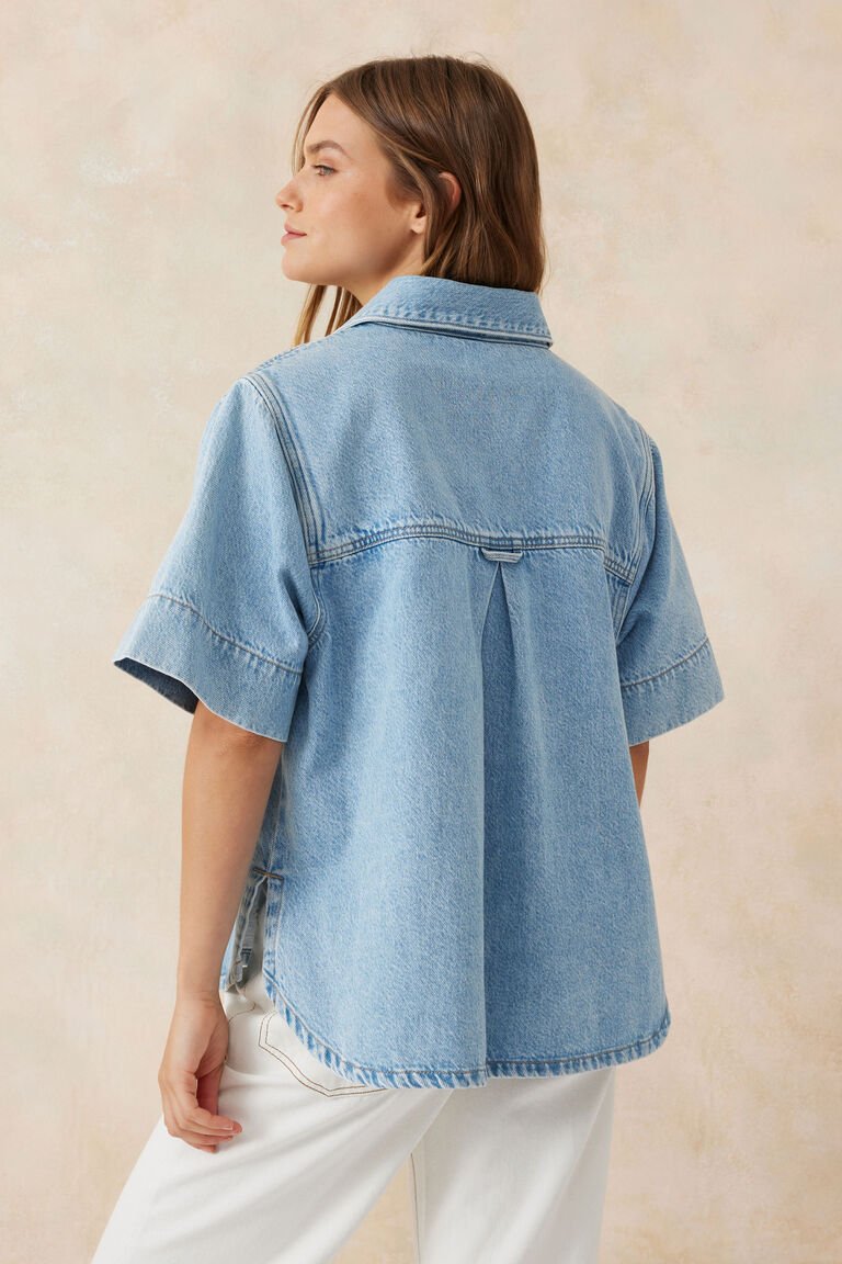 Short Sleeve Boxy Shirt - Vintage Blue Denim - Sare StoreCeres LifeShirt