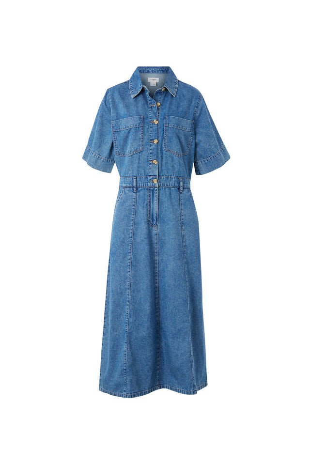 Short Sleeve Denim Maxi Shirt Dress - Sare StoreCeres LifeDress