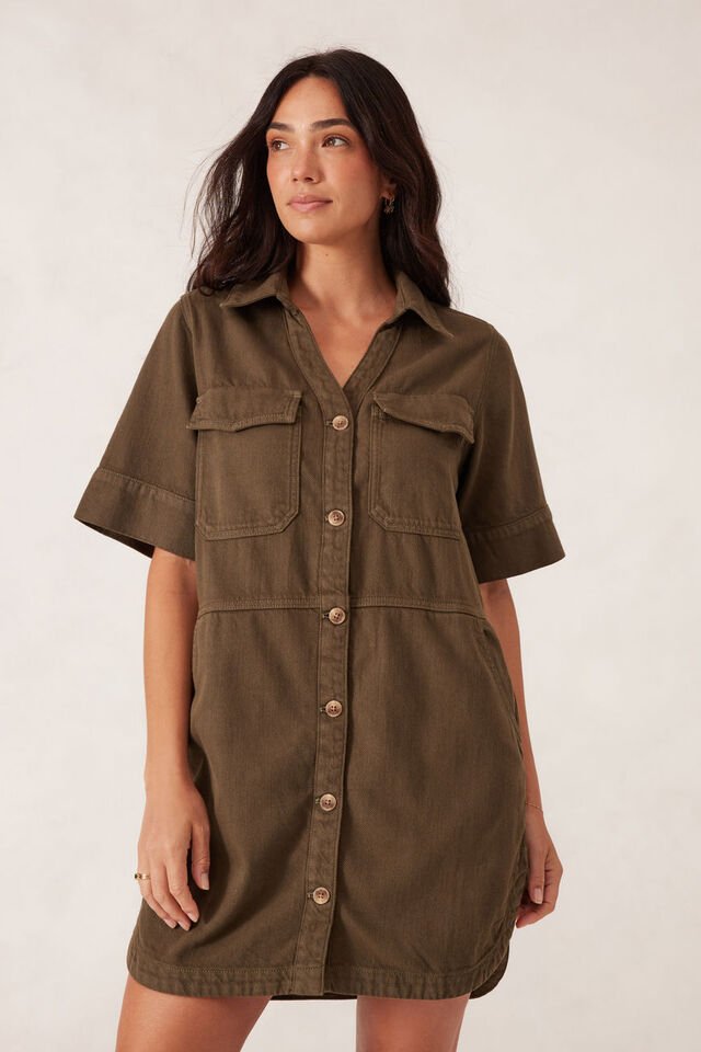 Side Pocket Boxy Dress - Deep Olive - Sare StoreCeres LifeDress