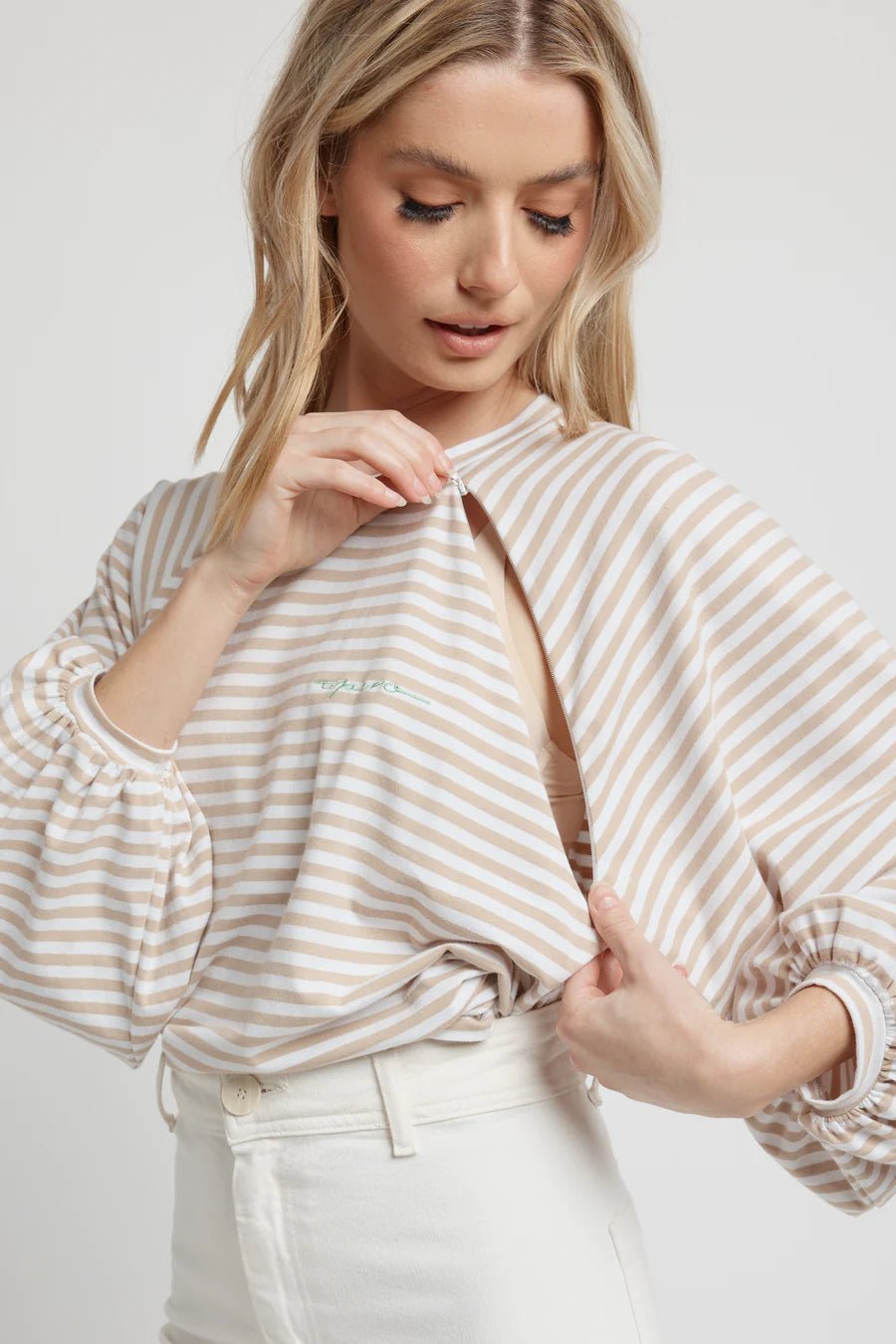 Sierra Balloon Sleeve Top - Beige / White Stripe - BFF - Sare StoreApero LabelTops