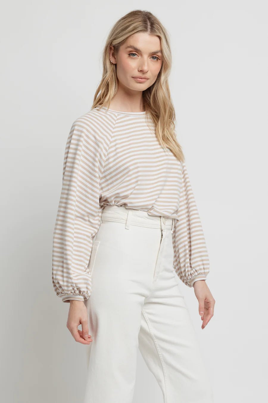 Sierra Balloon Sleeve Top - Beige / White Stripe - BFF - Sare StoreApero LabelTops