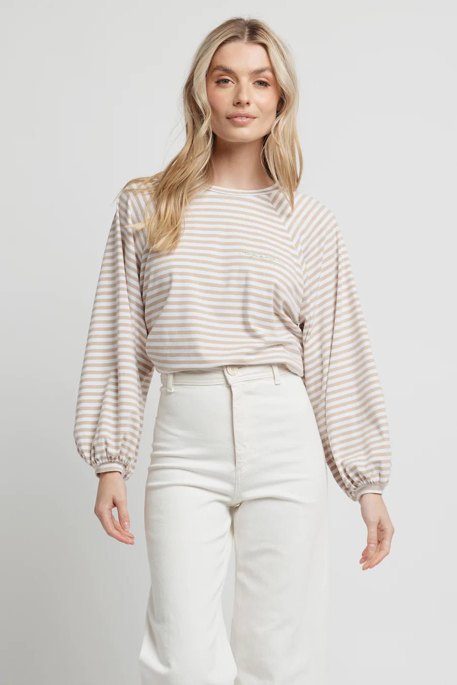 Sierra Balloon Sleeve Top - Beige / White Stripe - BFF - Sare StoreApero LabelTops