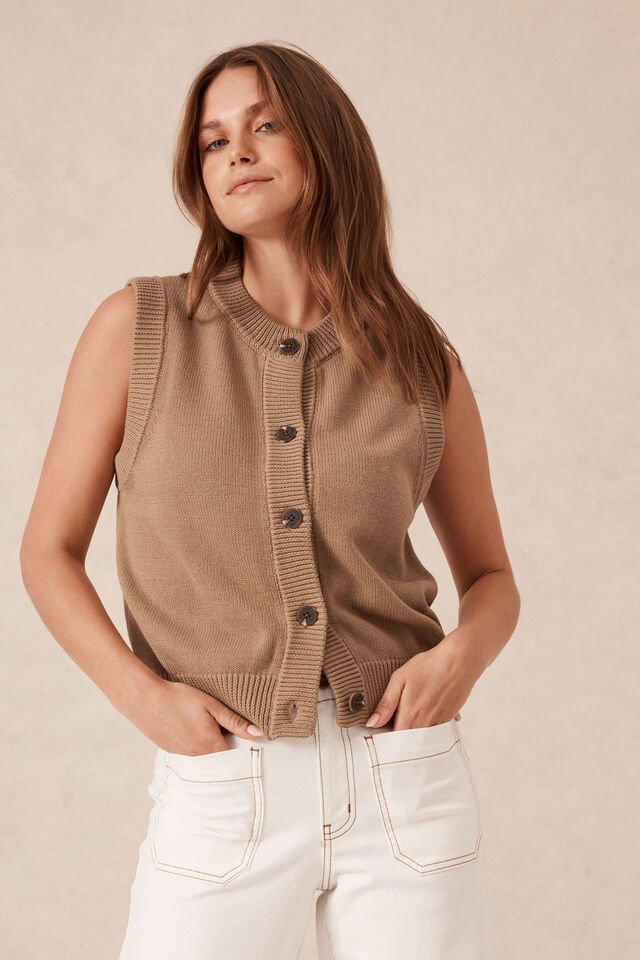 Sleeveless Knit Cardi - Summer Taupe - Sare StoreCeres LifeVest