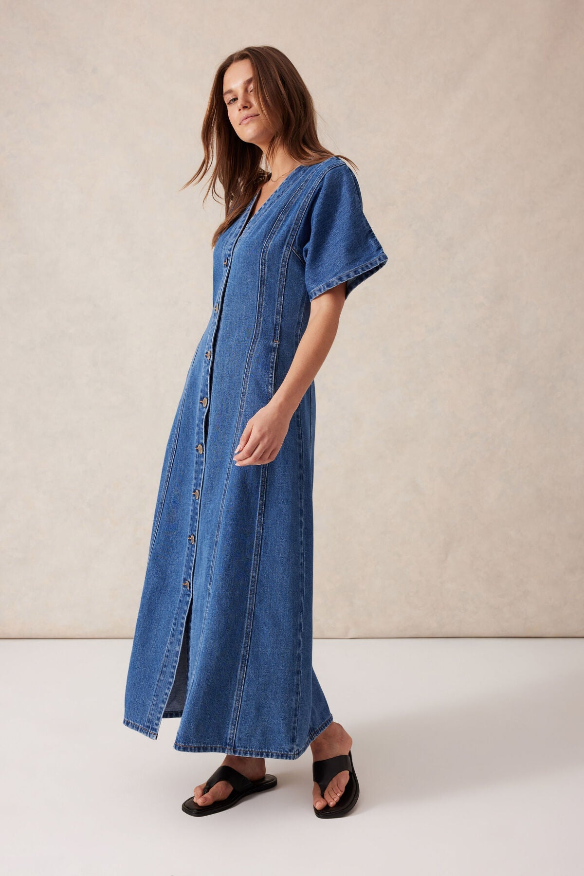 Sleeveless Panelled Midi Shirt Dress - Fresh Indigo - Sare StoreCeres LifeMidi Dress