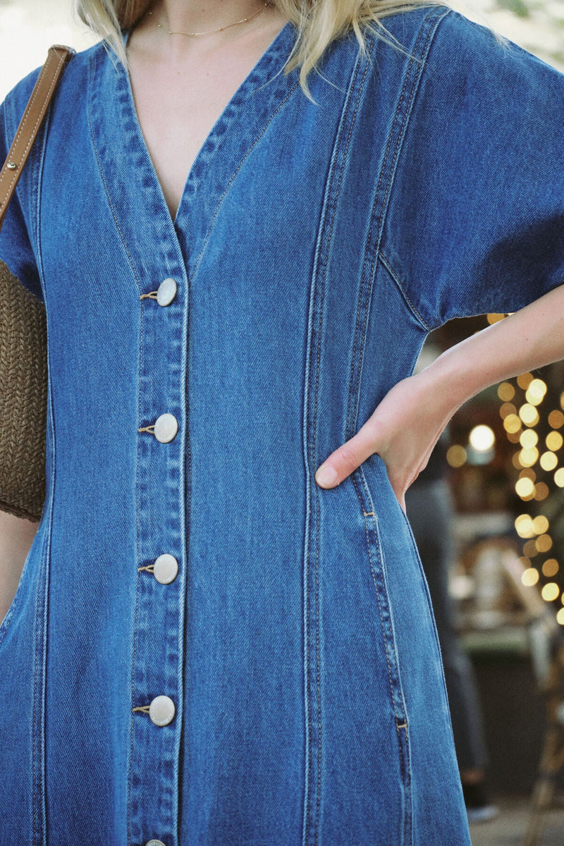 Sleeveless Panelled Midi Shirt Dress - Fresh Indigo - Sare StoreCeres LifeMidi Dress