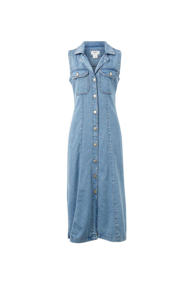 Sleeveless Panelled Midi Shirt Dress - Vintage Blue - Sare StoreCeres LifeMidi Dress