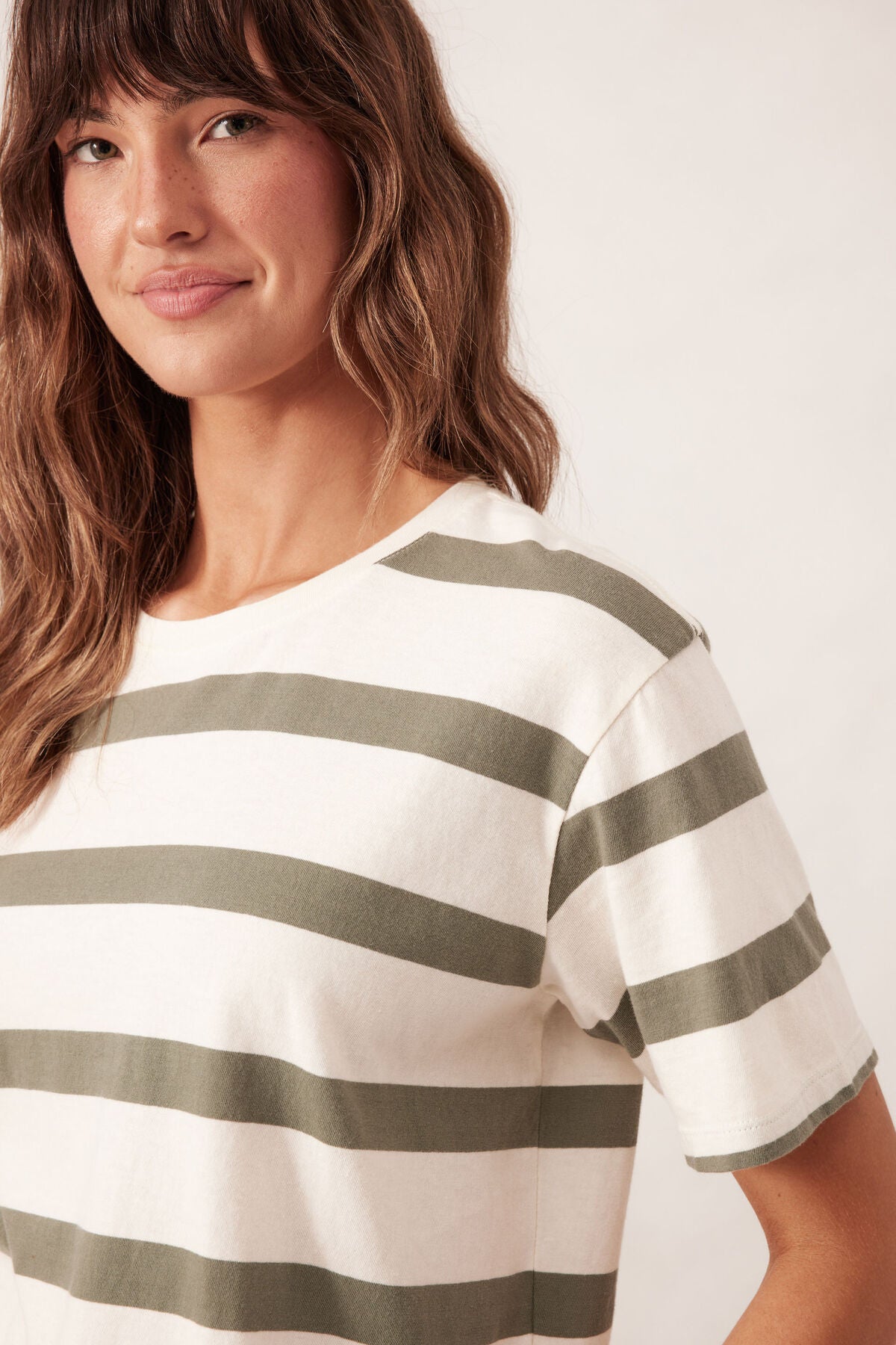 Slouchy Split Hem Tee - Eggshell/moss green bold stripe - Sare StoreCeres LifeTshirt