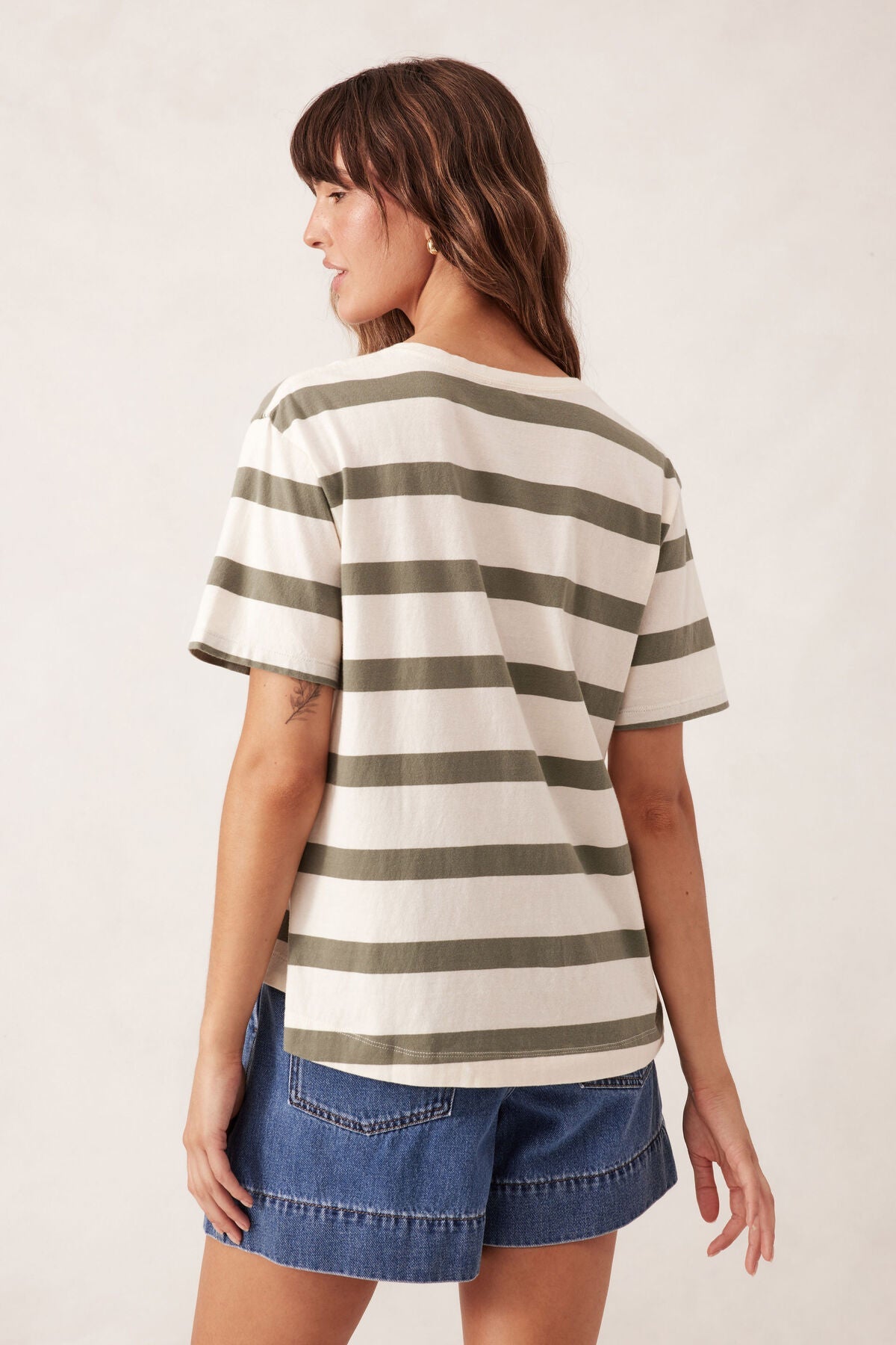 Slouchy Split Hem Tee - Eggshell/moss green bold stripe - Sare StoreCeres LifeTshirt