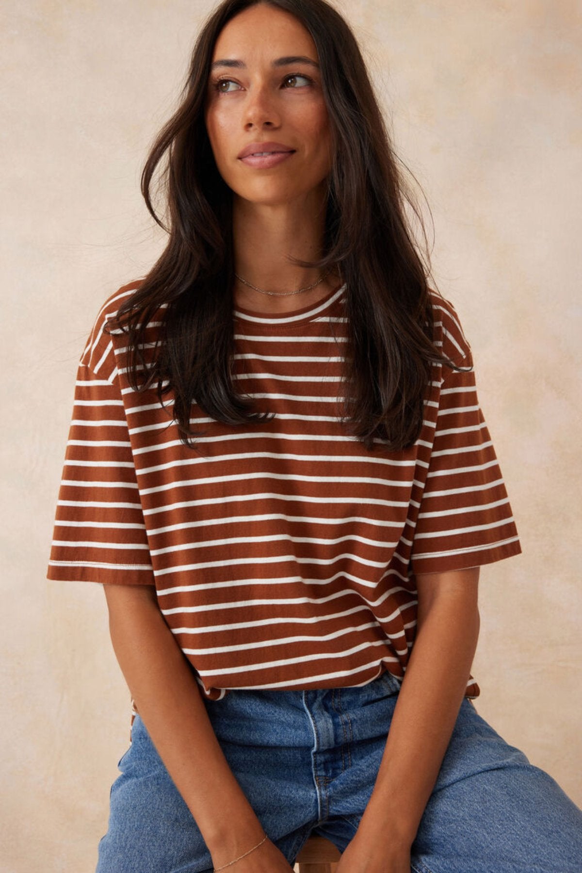 Slouchy Split Hem Tee - Tobacco/Vanilla Stripe - Sare StoreCeres LifeT-shirt