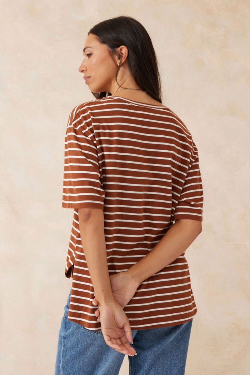 Slouchy Split Hem Tee - Tobacco/Vanilla Stripe - Sare StoreCeres LifeT-shirt