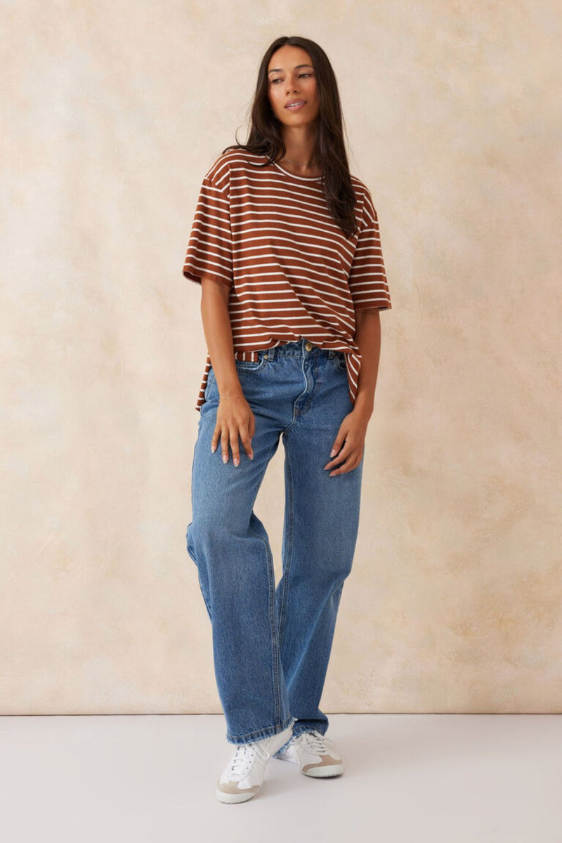 Slouchy Split Hem Tee - Tobacco/Vanilla Stripe - Sare StoreCeres LifeT-shirt