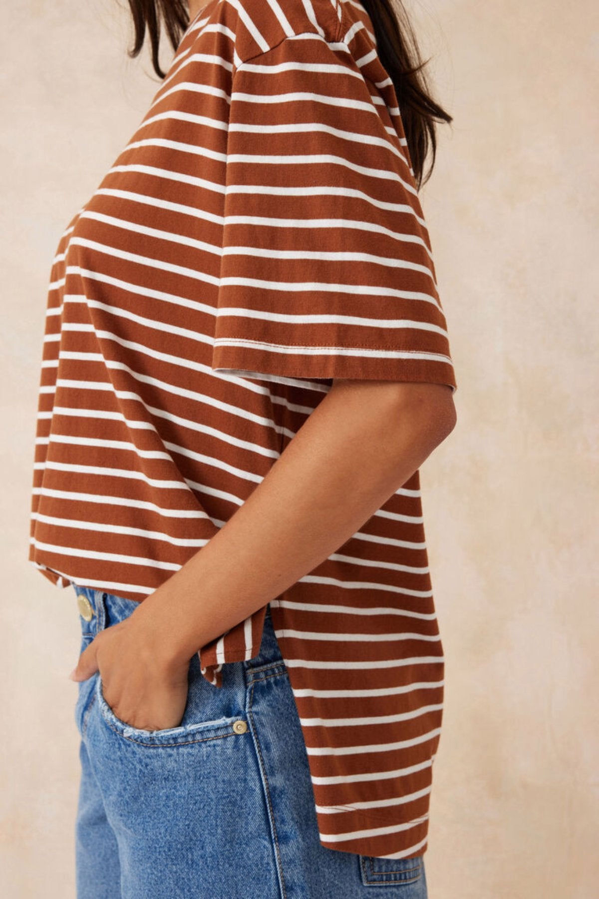 Slouchy Split Hem Tee - Tobacco/Vanilla Stripe - Sare StoreCeres LifeT-shirt