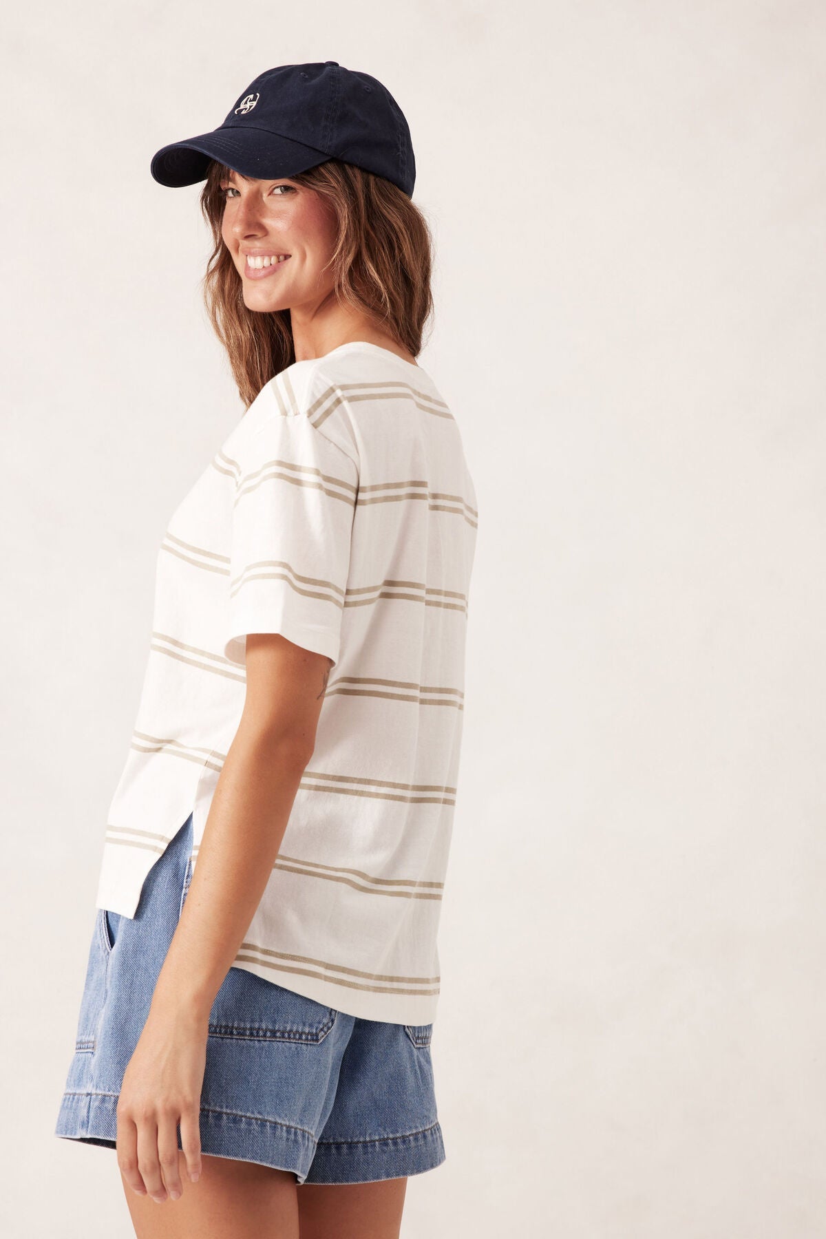 Slouchy Split Hem Tee - Vanilla/matcha double stripe - Sare StoreCeres LifeTshirt