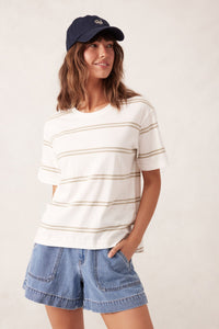 Slouchy Split Hem Tee - Vanilla/matcha double stripe - Sare StoreCeres LifeTshirt