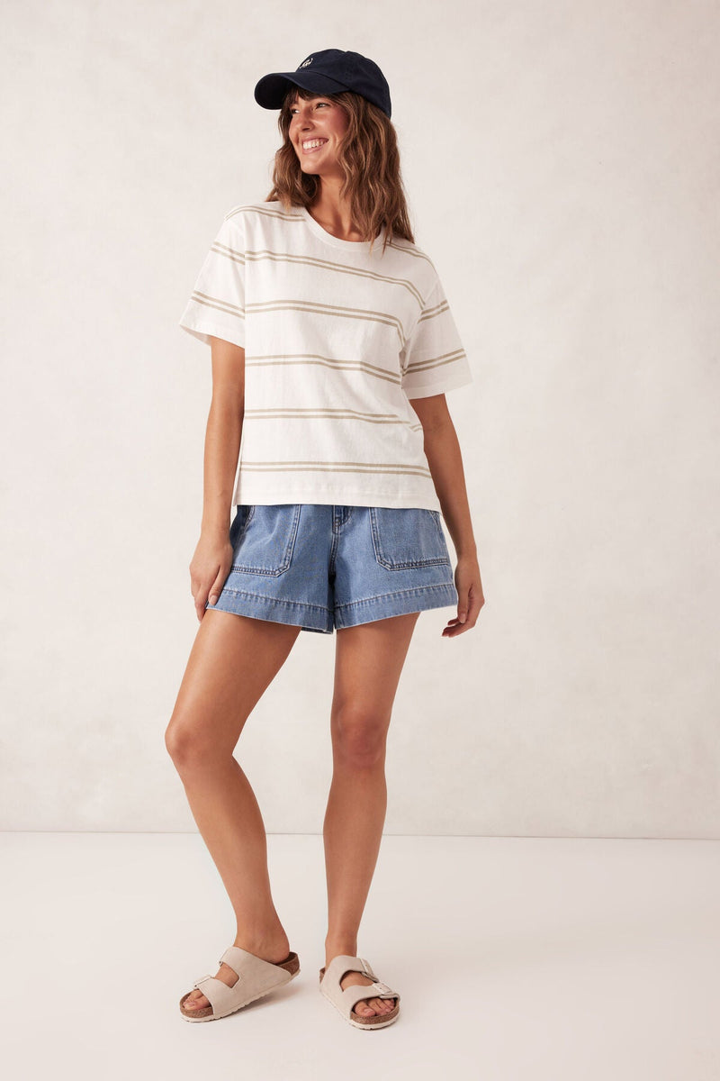 Slouchy Split Hem Tee - Vanilla/matcha double stripe - Sare StoreCeres LifeTshirt