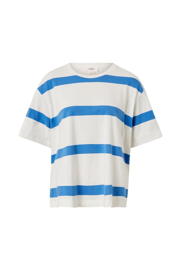 Slouchy Split Hem Tee - Vanilla/Pool Blue Bold Stripe - Sare StoreCeres LifeTee