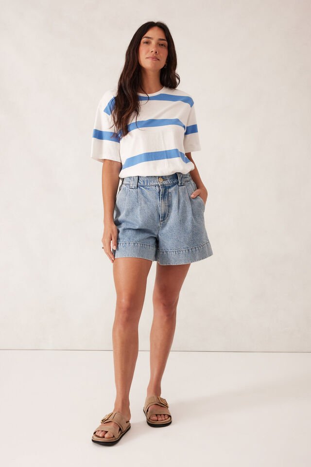 Slouchy Split Hem Tee - Vanilla/Pool Blue Bold Stripe - Sare StoreCeres LifeTee