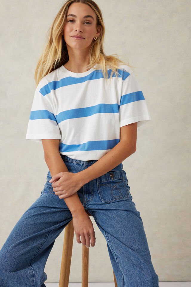 Slouchy Split Hem Tee - Vanilla/Pool Blue Bold Stripe - Sare StoreCeres LifeTee