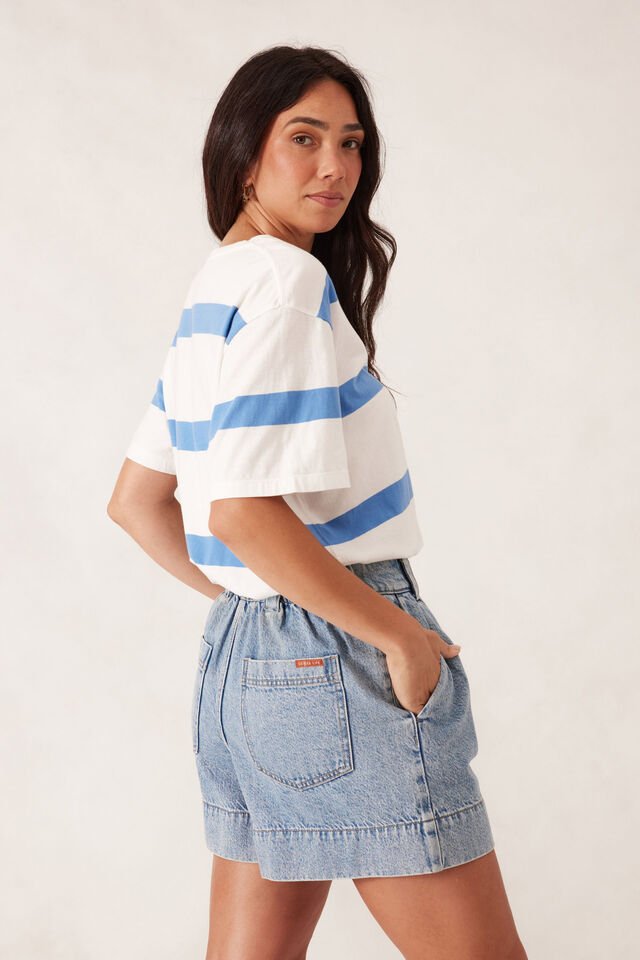 Slouchy Split Hem Tee - Vanilla/Pool Blue Bold Stripe - Sare StoreCeres LifeTee