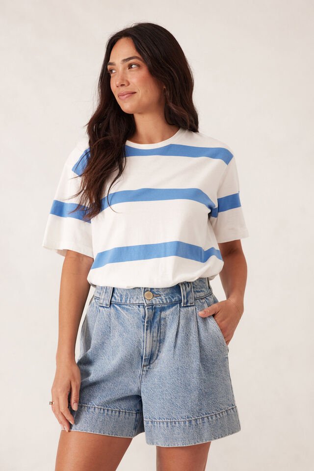 Slouchy Split Hem Tee - Vanilla/Pool Blue Bold Stripe - Sare StoreCeres LifeTee