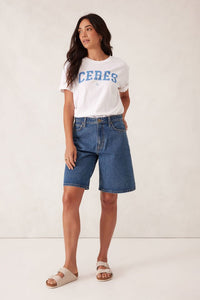 Slouchy Split Hem Tee - White/Ceres Varsity Pool Blue - Sare StoreCeres LifeTee