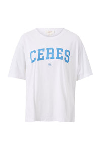 Slouchy Split Hem Tee - White/Ceres Varsity Pool Blue - Sare StoreCeres LifeTee