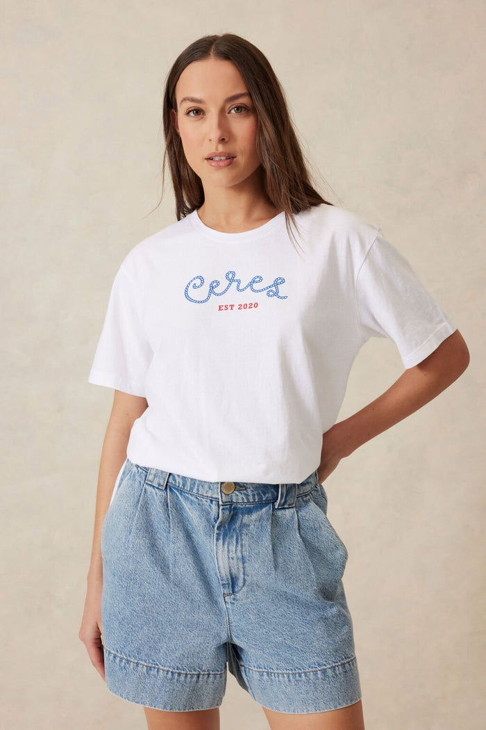 Slouchy Split Hem Tee/White/Rope - Sare StoreCeres LifeTee