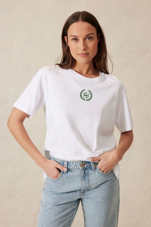 Slouchy Split Hem Tee/White/Winter Green - Sare StoreCeres LifeTee