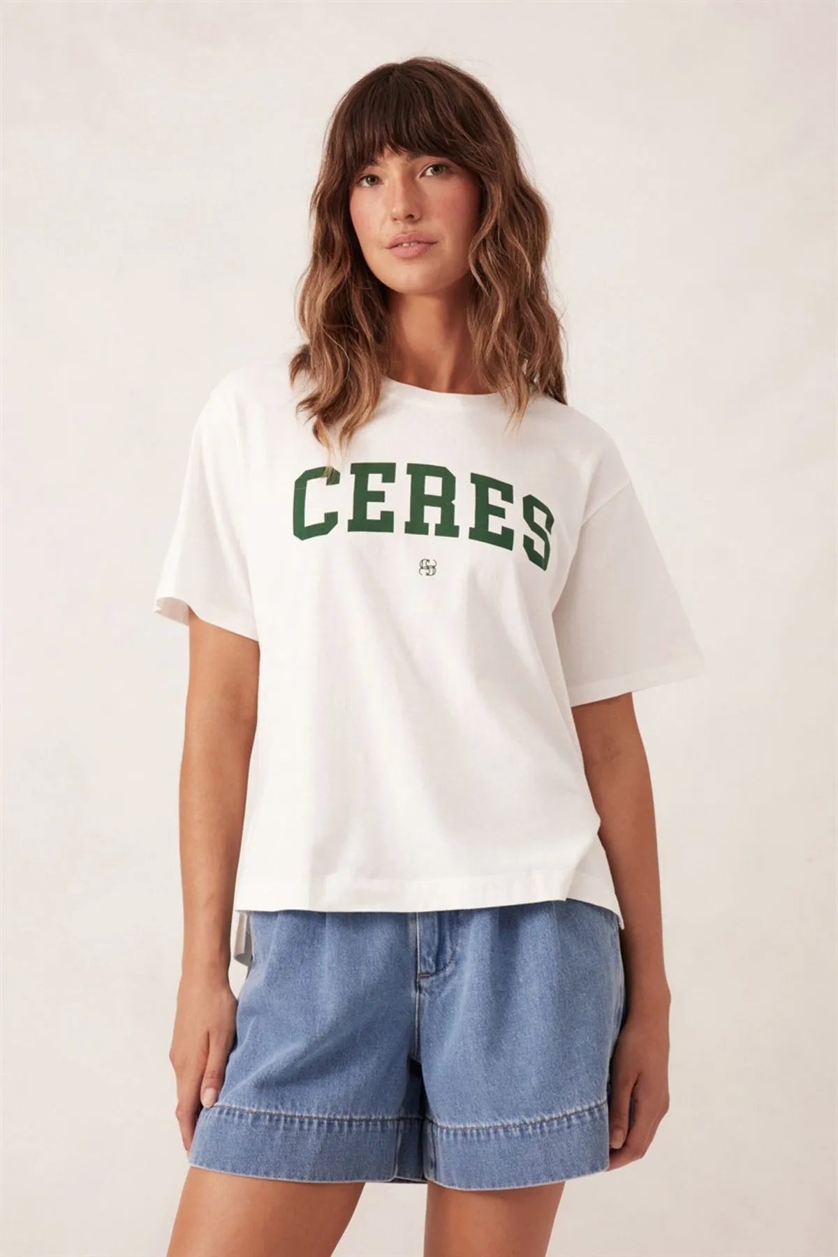 Slouchy Split Tee - Vanilla Pine Green Varsity - Sare StoreCeres LifeT-shirt