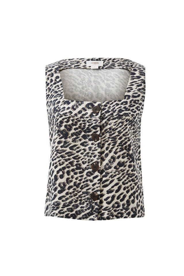 Square Neck Shell Top - Leopard Linen Blend - Sare StoreCeres LifeTops