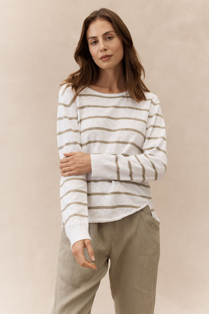 Stripe Nellie Top - White / Khaki - Sare StoreLittle LiesTops