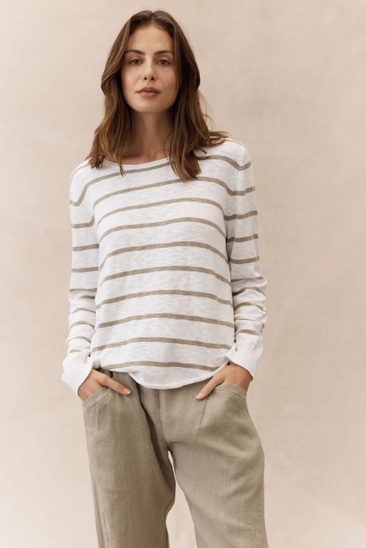 Stripe Nellie Top - White / Khaki - Sare StoreLittle LiesTops