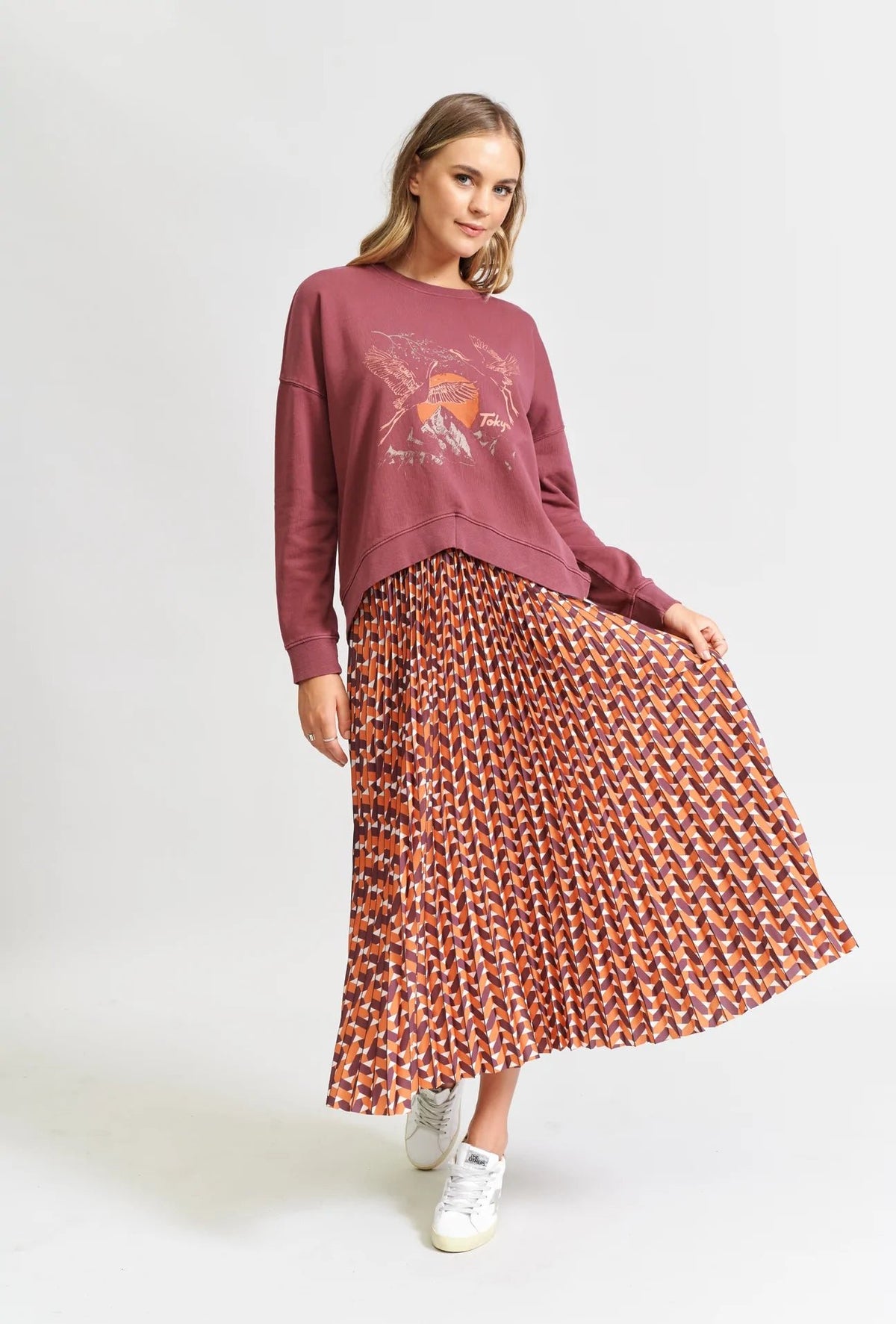 The Sunray Pleat Skirt - Burgundy Wicker Print - Sare Storewe are the othersSkirt