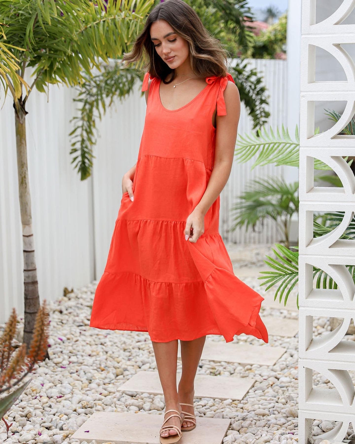 Tie Dress with Pockets - Orange - Sare StoreLabel of LoveDress