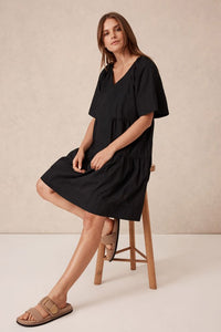 Tiered Poplin Mini Dress - Black - Sare StoreCeres LifeMini Dress