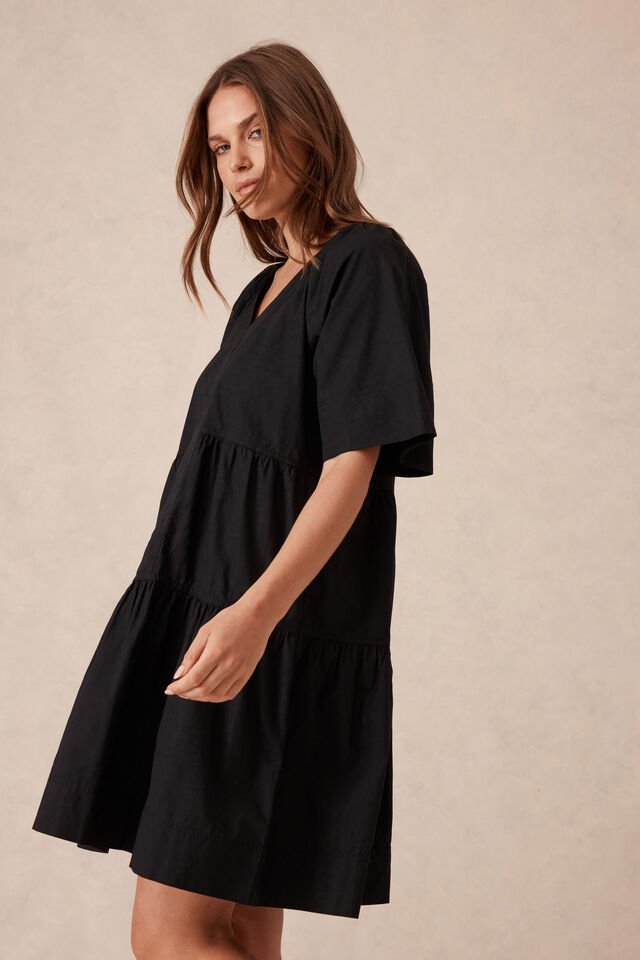 Tiered Poplin Mini Dress - Black - Sare StoreCeres LifeMini Dress