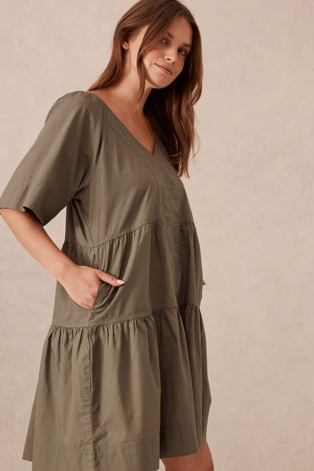 Tiered Poplin Mini Dress - Soft Olive - Sare StoreCeres LifeMini Dress