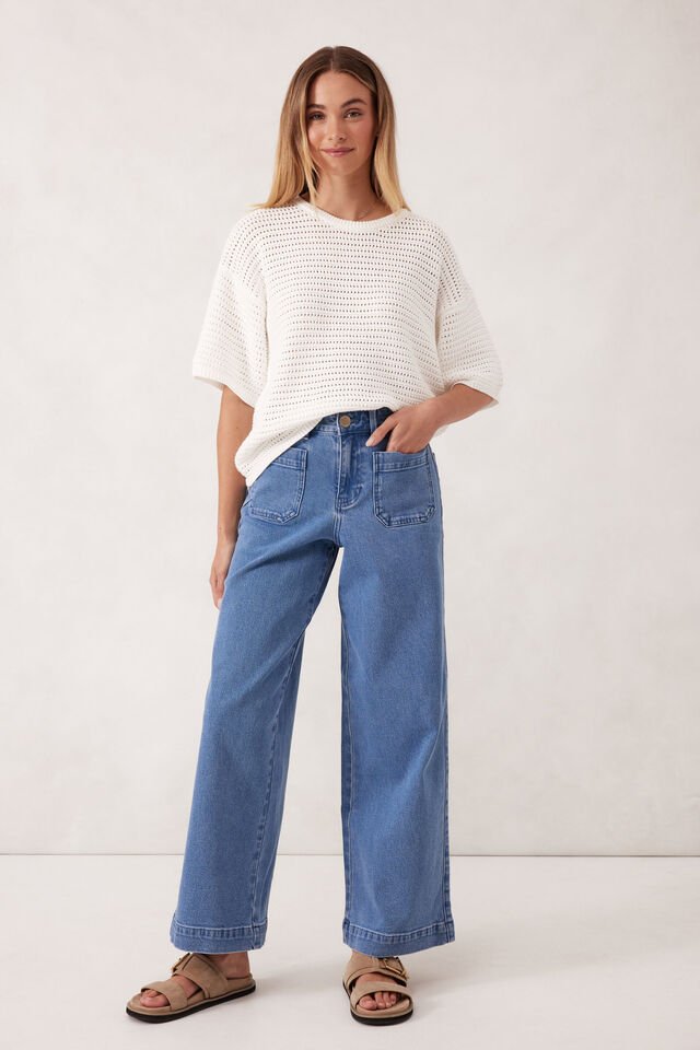 Wide Leg Patch Pocket Jean - Washed Indigo - Sare StoreCeres LifePants