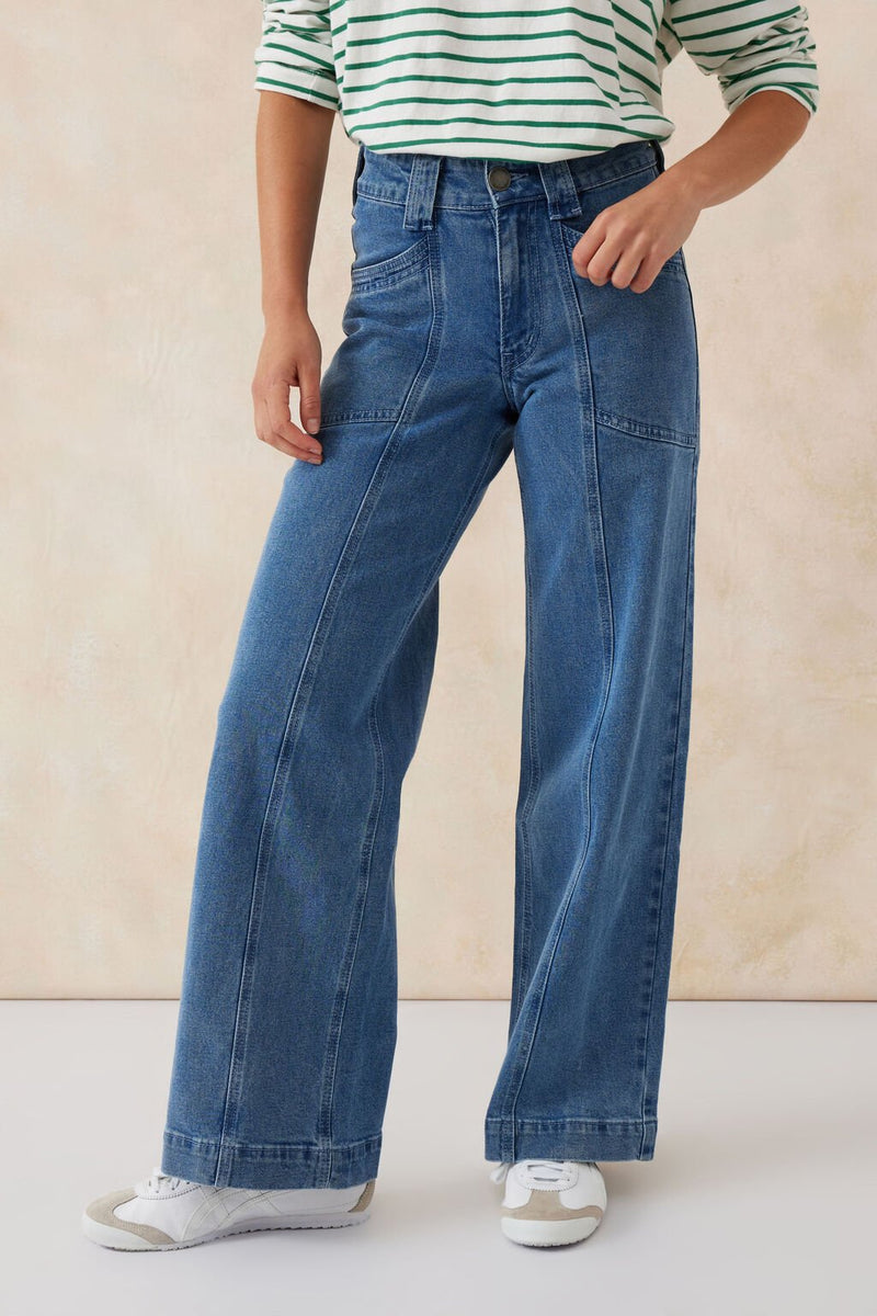 Wide Leg Seamed Stitch Jean - Indigo Comfort Stretch Denim - Sare StoreCeres LifeJeans