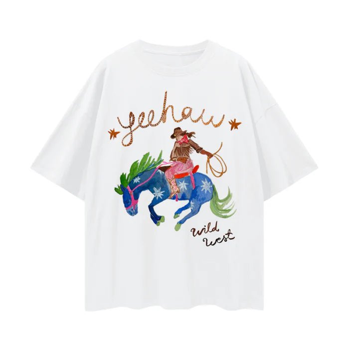 YEEHAW!! Oversize Deep Drop Shoulder Tee - 190 GSM - Lucent White - Sare StoreMaku The LabelTee