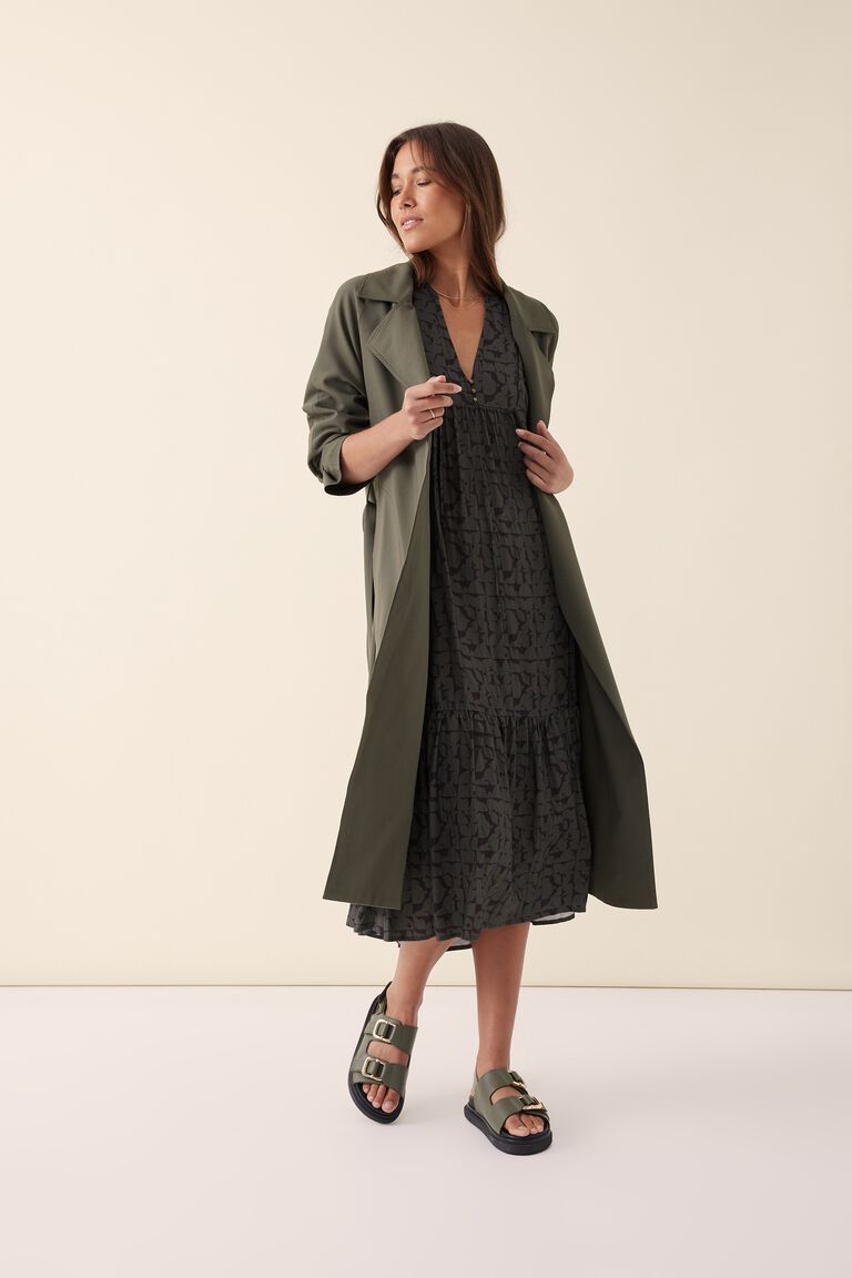 Yoke Tiered Dress - Military Green Modern Geo - Sare StoreCeres LifeDress