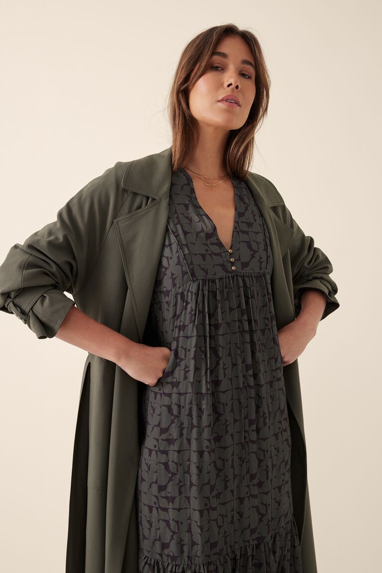 Yoke Tiered Dress - Military Green Modern Geo - Sare StoreCeres LifeDress